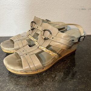 Bussola Women’s Wedge Sandals Size 41 EU Braided Ankle Strap Brown Leather Shoes